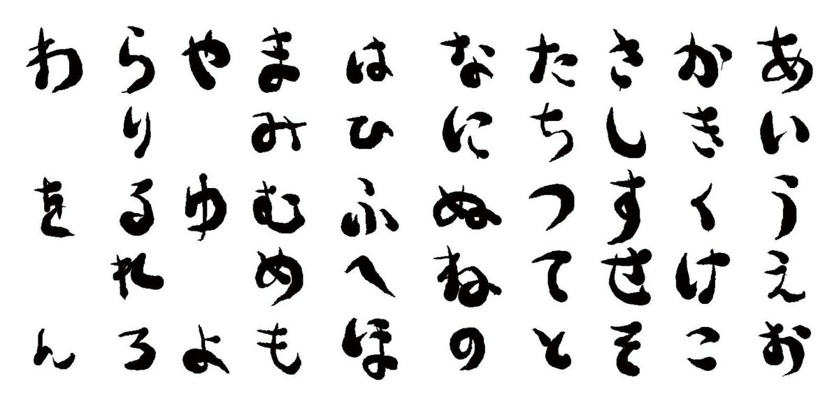 手書き風のひらがなを行ごとに並べた図